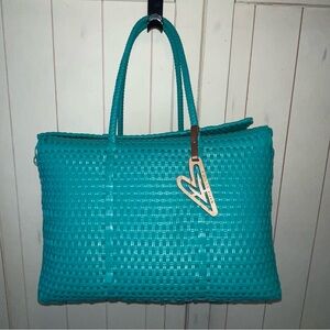 MARIA VICTORIA SIQUEIROS VIOLETA Turquoise Handle Beach Travel Tote Bag